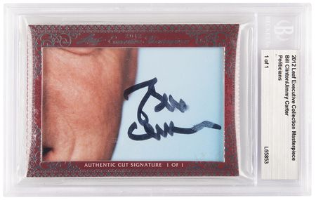 Lot #57 Bill Clinton and Jimmy Carter (2) Signatures (2012 Leaf Executive Collection #1/1) - Image 1