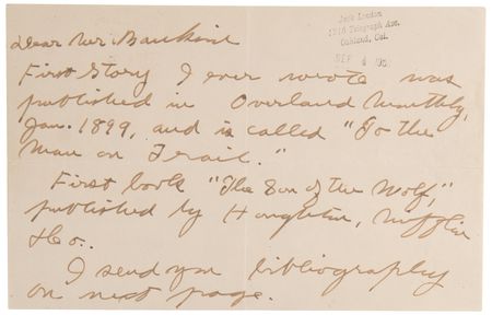 Lot #707 Jack London Autograph Letter Signed (1903) with Rare Handwritten References to The Call of the Wild and His First Published Novel - Image 4