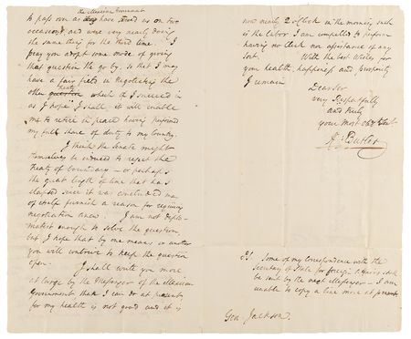Lot #4 Andrew Jackson Third-Person Autograph Letter Signed as President, Urging the Nomination of a Diplomat to Mexico - Image 4