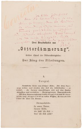 Lot #757 Richard Wagner Handwritten Draft for 
