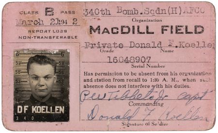 Lot #480 Enola Gay: Paul Tibbets Signed World War II-Dated MacDill Field ID Card - Image 1