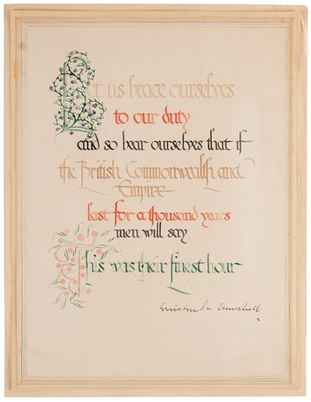 Lot #361 Winston Churchill Hand-Illuminated Signed Quotation: 