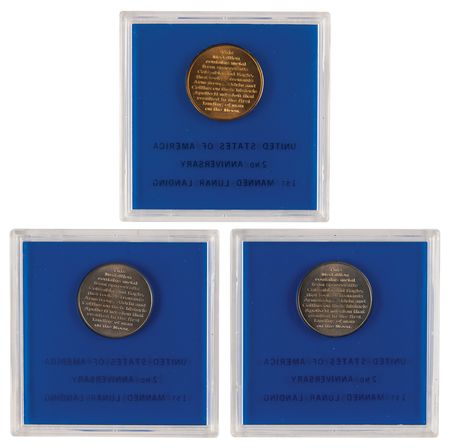Lot #596 Apollo 11 Lunar Landing Anniversary Medallions (3), Minted with Flown Metal - Image 2