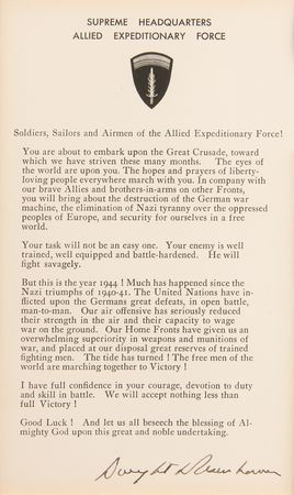 Lot #60 Dwight D. Eisenhower Signed 'D-Day' Order from 'Crusade in Europe' - Image 2