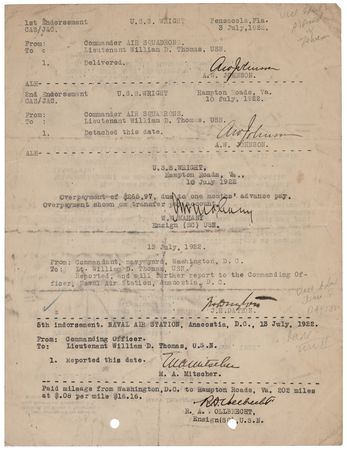 Lot #518 Marc Mitscher Document Signed - Early Naval Aviation Duty Assignment - Image 1