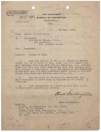 Lot #518 Marc Mitscher Document Signed - Early Naval Aviation Duty Assignment - Image 2