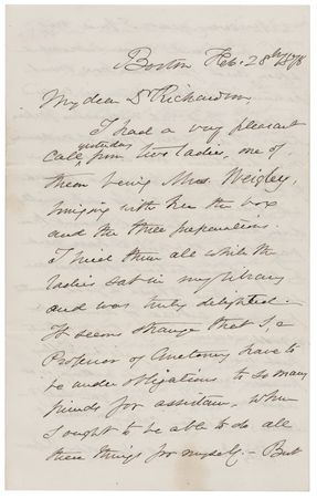 Lot #729 Oliver Wendell Holmes, Sr. Autograph Letter Signed on 
