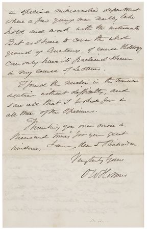 Lot #729 Oliver Wendell Holmes, Sr. Autograph Letter Signed on 