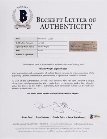 Lot #585 Orville Wright Signed Check - Image 3
