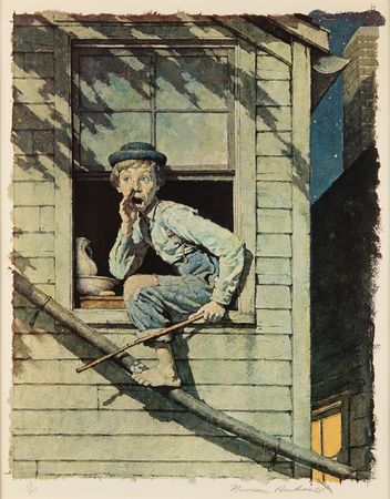 Lot #678 Norman Rockwell Signed Lithograph - 'Tom Sawyer Sneaking Out the Window' (Ltd. Ed. #56/200) - Image 2