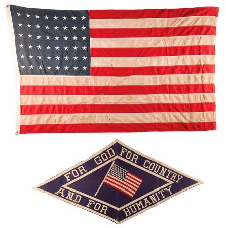 Lot #437 American Flag (48 Star) by Bull Dog Bunting and WWII Home Front Banner (ca. 1941-1945) - Image 1