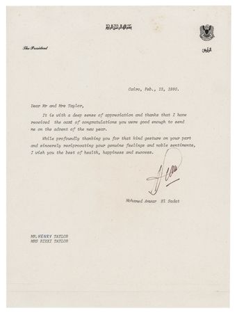 Lot #329 Anwar Sadat Typed Letter Signed - Image 1
