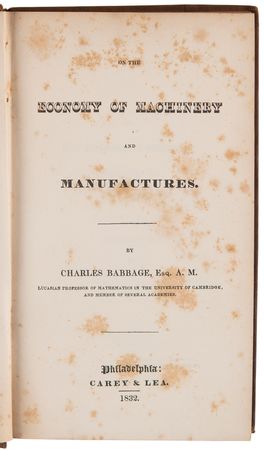 Lot #248 Charles Babbage: On the Economy of Machinery and Manufactures (First American Edition) - Image 2