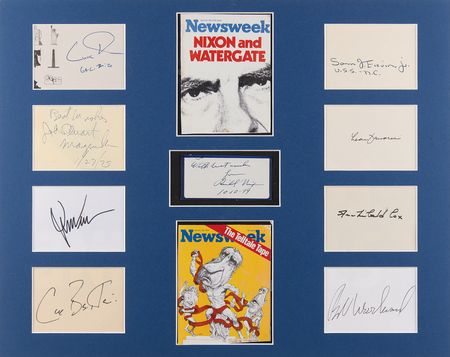 Lot #345 Watergate (9) Signatures with Nixon, Woodward, and Bernstein - Image 1