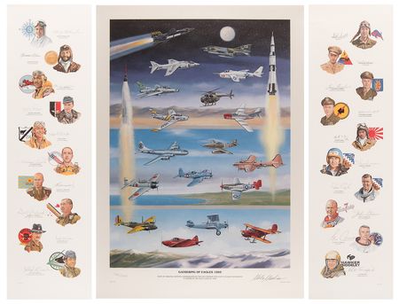 Lot #580 Aviation Pioneers Set of (3) Signed Lithographs - '1995 Gathering of Eagles' (Ltd. Ed. #732/1000) - From the Personal Collection of Gene Cernan - Image 1