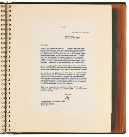 Lot #61 Dwight D. Eisenhower (16) Typed Letters Signed in Scrapbook of Brig. Gen. Robert L. Schulz - Image 5