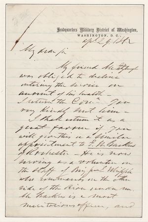 Lot #558 James S. Wadsworth Civil War-Dated Autograph Letter Signed - Image 1