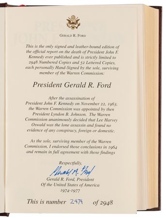 Lot #70 Gerald Ford Signed Book - Assassination Report of the Warren Commission (Ltd. Ed. #2474/2948) - Image 4