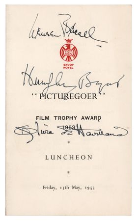 Lot #808 Humphrey Bogart, Lauren Bacall, and Olivia de Havilland Signed Program - Image 1