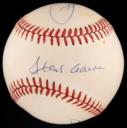 Lot #942 Hank Aaron, Nolan Ryan, and Pete Rose Signed Baseball - Image 1