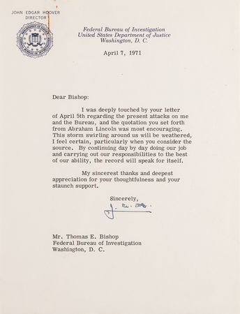 Lot #279 J. Edgar Hoover (5) Typed Letters Signed - Image 5