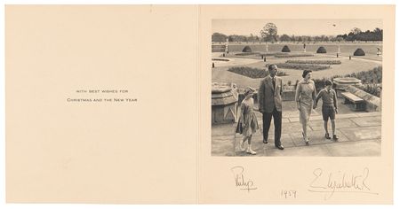 Lot #326 Queen Elizabeth II and Prince Philip Signed Christmas Card (1959) - Image 1