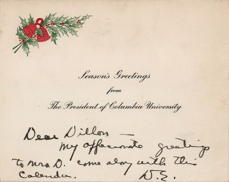 Lot #66 Dwight D. Eisenhower Signed Holiday Card as President of Columbia University with Original Gift Calendar - Image 2