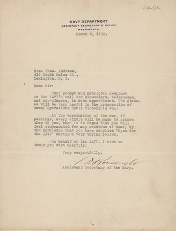 Lot #537 Franklin D. Roosevelt Typed Letter Signed as Assistant Secretary of the Navy - Image 1