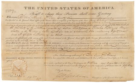 Lot #33 John Quincy Adams Land Document Signed as President - Image 1