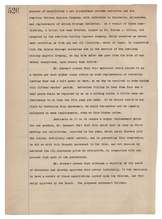 Lot #264 Thomas Edison Signed ?Edison Storage Battery Company? Document - Discount Agreement with the American Railway Express Company - Image 3