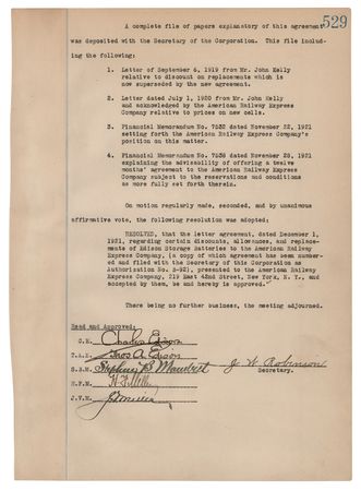 Lot #264 Thomas Edison Signed ?Edison Storage Battery Company? Document - Discount Agreement with the American Railway Express Company - Image 6