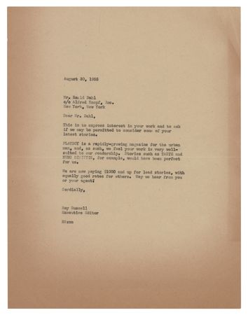 Lot #722 Roald Dahl Autograph Letter Signed, Responding to Playboy's Request for Contributions - Image 2