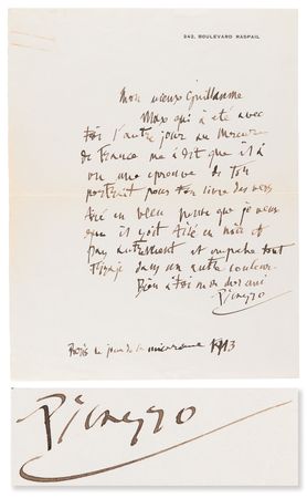 Lot #661 Pablo Picasso Autograph Letter Signed to Guillaume Apollinaire, Concerning the Cubist Portrait for 'Alcools' - Image 1