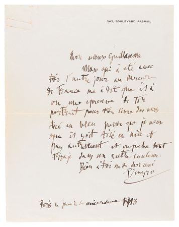 Lot #661 Pablo Picasso Autograph Letter Signed to Guillaume Apollinaire, Concerning the Cubist Portrait for 'Alcools' - Image 2