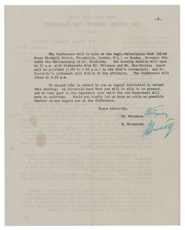 Lot #174 Chaim Weizmann World War II-Dated Typed Letter Signed: 