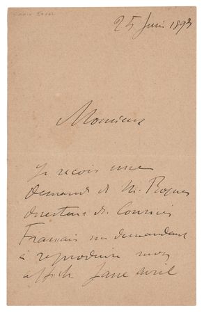 Lot #664 Henri de Toulouse-Lautrec Autograph Letter Signed on a Request to 