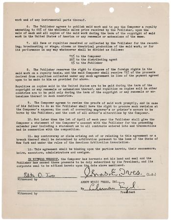 Lot #767 Charles Ives Document Signed for His Composition 'Sixty-Seventh Psalm' - Image 1