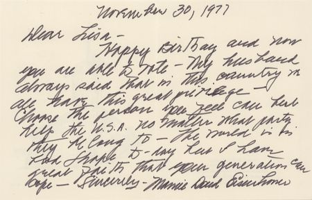 Lot #68 Mamie Doud Eisenhower Autograph Letter Signed on American Elections: 