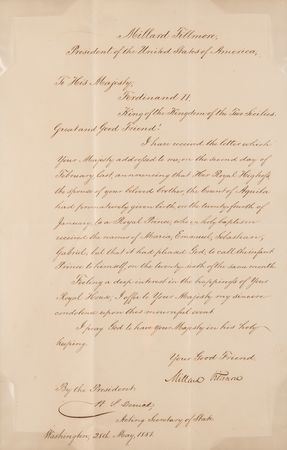 Lot #7 Millard Fillmore Letter Signed as President to Ferdinand II, Sending Condolences on the Death of an Infant Prince - Image 2