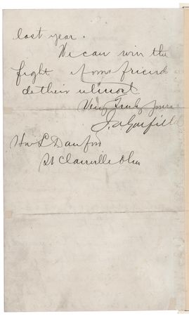 Lot #73 James A. Garfield Letter Signed on the 1880 Presidential Election: 