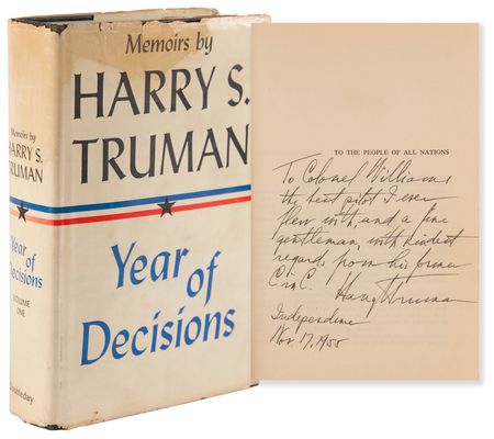 Lot #552 Harry S. Truman Signed Book - Memoirs: Year of Decisions, Presented to His Presidential Pilot - Image 1
