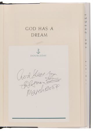 Lot #342 Desmond Tutu Signed Book - God Has a Dream - Image 4