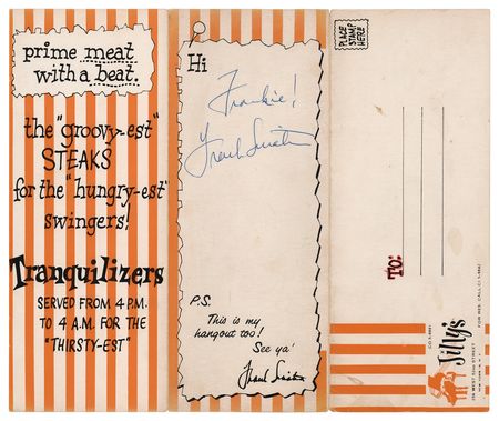 Lot #905 Frank Sinatra Signed Jilly’s Menu - Image 1