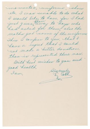 Lot #936 Ty Cobb Letter Signed to the Baseball Hall of Fame's Founder, on 