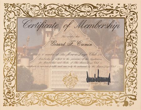 Lot #125 Donald Trump Signed Membership Certificate for the Mar-a-Lago Club - Image 2