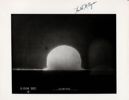 Lot #442 Atomic Bomb: Harold M. Agnew Signed Photograph - 'Trinity (0.006 Sec.)' - Image 1