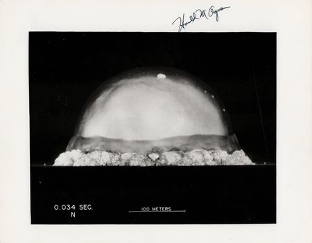 Lot #443 Atomic Bomb: Harold M. Agnew Signed Photograph - 'Trinity (0.034 Sec.)' - Image 1