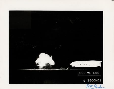 Lot #446 Atomic Bomb: Robert Bacher Signed Photograph - 'Trinity (9.0 Sec.)' - First Mushroom Cloud - Image 1