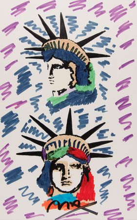 Lot #659 Peter Max Original Oversized Artwork - 'Liberty Heads' - Image 2