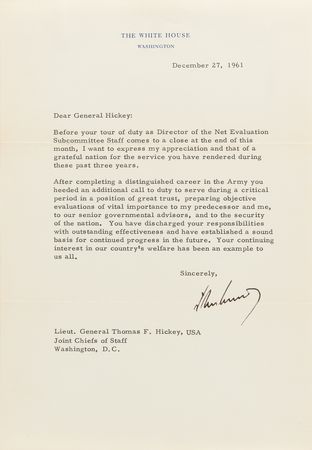 Lot #411 Lt. Gen. Thomas Hickey's 20th Century War Archive: WWI, WWII, and Korea, with Typed Letters Signed by Patton (2), Kennedy, Eisenhower, and Nixon (2) - Image 2